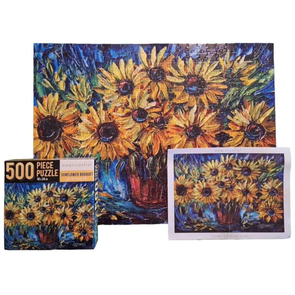 americanflat Puzzle Sunflower Bouquet Painting Blue Yellow‎ 500 Piece 18x24 Inch